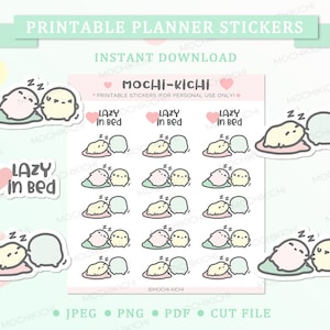 Adesivo de planejador para impressão preguiçoso fofo na cama/adesivo de planejador preguiçoso para impressão/adesivo de planejador de sono/adesivo de planejador sonolento/digital P0044
