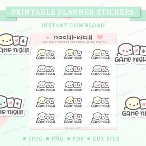 Etiqueta bonito do planejador para impressão do jogo de cartas/adesivo do planejador para impressão da noite do jogo/adesivo imprimível do planejador do entretenimento/instantâneo/p0204