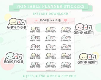 Schattig kaartspel afdrukbare planner sticker/game nacht afdrukbare planner sticker/entertainment afdrukbare planner sticker/Instant/P0204