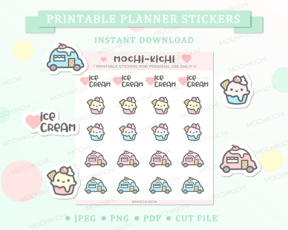 Cute Ice Cream Printable Planner Stickers/ Summer Printable | Etsy