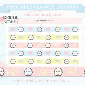 Cute Mochikichi Washi Printable Planner Sticker/ Pastel Washi Strips Planner Sticker/ Washi Tape Printable/ Planner Decoration/ Digital P235