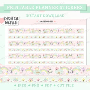 Mochikichi Rainbow Printable Washi Planner Sticker/ Rainbow Washi Strips Planner Sticker/ Washi Tape Printable/ Planner Decoration/ Digital