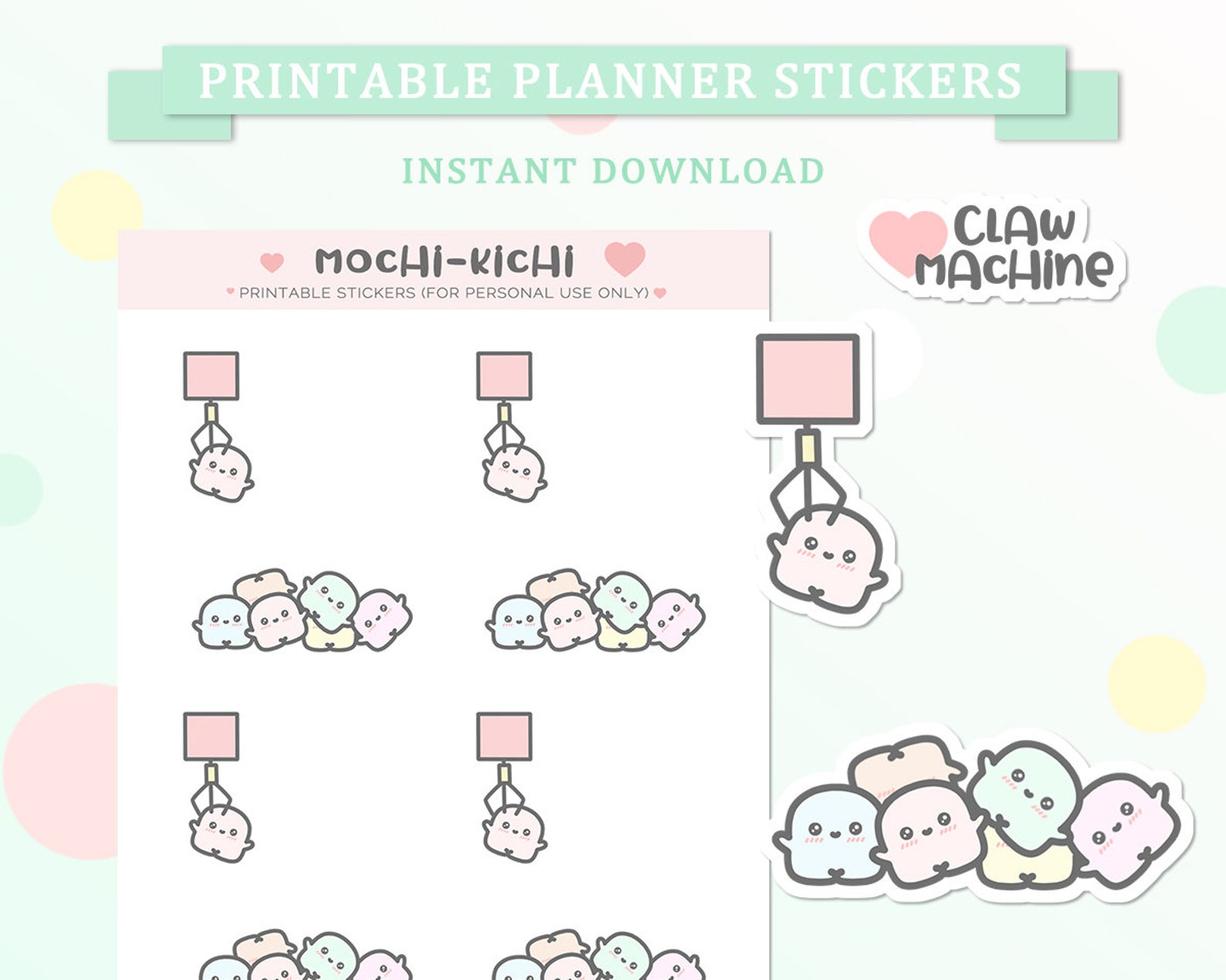 Cute Claw Machine Printable Planner Sticker/ Arcade Game Printable ...
