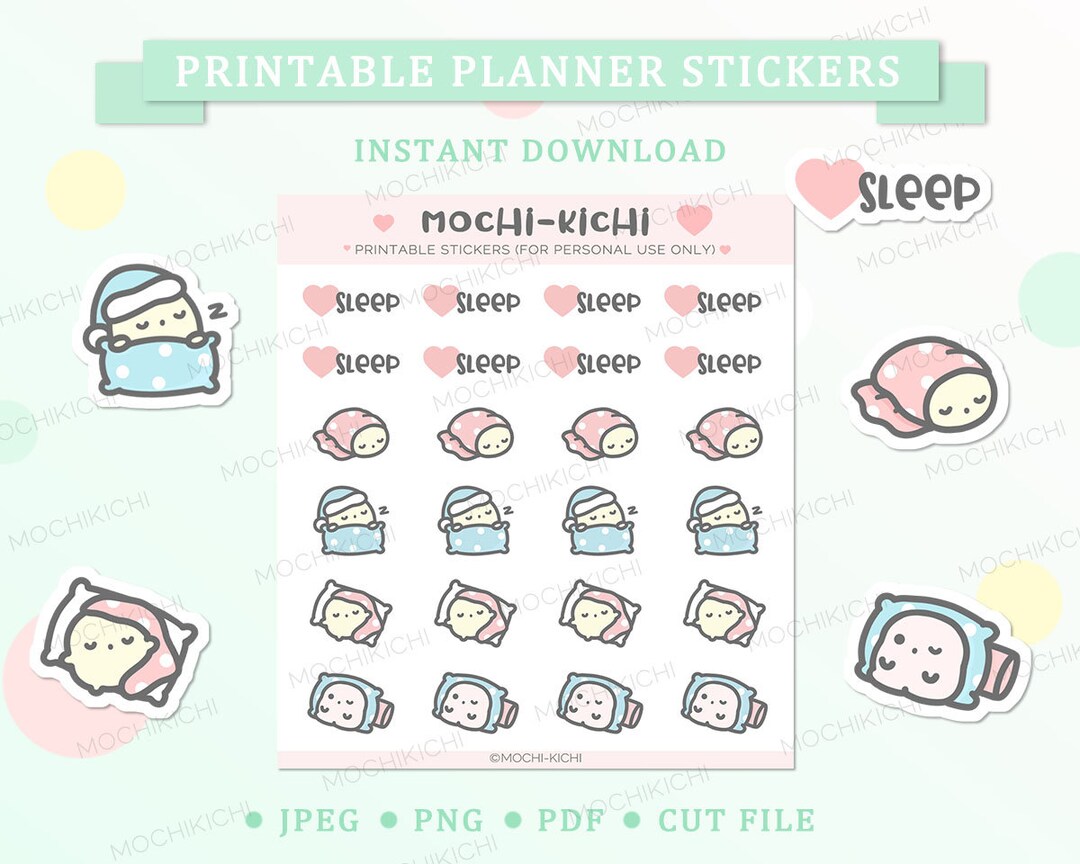 Bed Time Sticker Cute Bed Time Printable Planner Sticker/ Sleeping Printable Planner ...