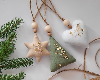 Felt ornaments set, felt christmas tree, felt hearts, felt stars, felt christmas decor, christmas felt ornaments, cute christmas ornaments