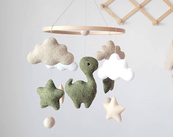 Felt dinosaur and cloud mobile, minimalist baby mobile, dinosaur mobile, baby mobile, cloud nursery, mobile cloud baby mobile