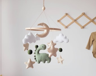 Dino baby mobile, gold baby girl mobile, boho nursery decor, baby mobile neutral, baby crib mobile, nursery mobile