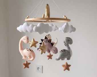 Pastel dinosaur nursery decor, mobile hanging, dinosaur mobile, baby girl mobile, baby mobile, boho baby mobile