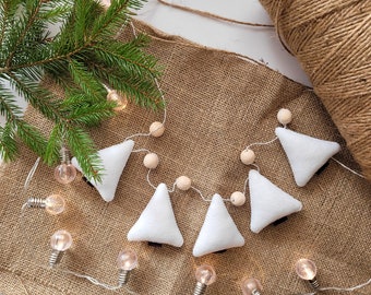 Guirlande de Noël en feutre blanc, guirlande d'arbre de Noël, guirlande d'arbre de Noël en feutre, guirlande de boules de feutre, guirlande de vacances