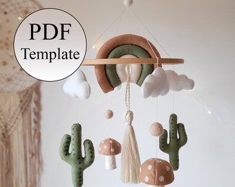 Felt sewing Template, felt mobile PDF Template, newborn baby digital Template sewing, mushroom mobile, cactus baby mobile, mobile digital