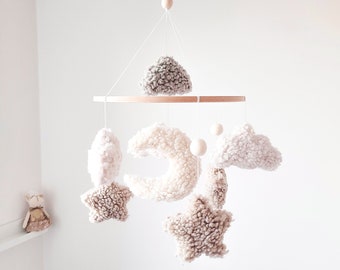 Boucle baby mobile, boho nursery decor, neutral crib mobile