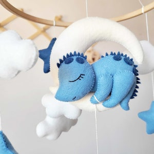 Blue dinosaur baby mobile, personalized mobile, custom dino mobile, dinosaur nursery decor, new baby boy gift, mobile baby boy image 2
