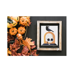 Halloween Skull & Crow Cross Stitch Pattern