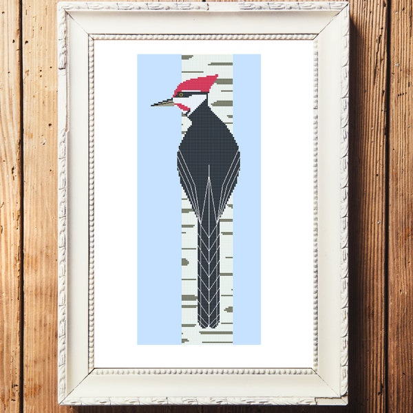 Pileated Woodpecker and Birch Cross Stitch Pattern (Digital Download)