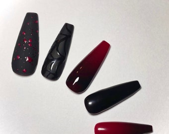 Black And Red Nails Etsy