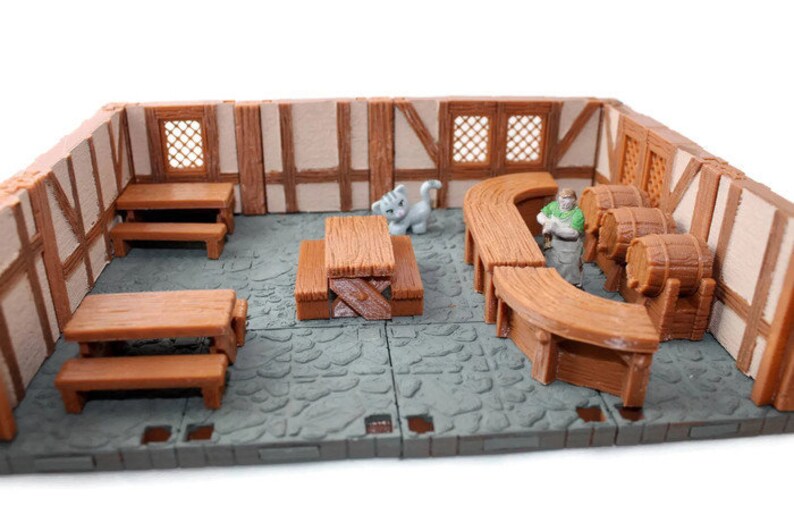 28mm Miniature Tavern Set of D&D Furniture Dungeon Terrain Etsy