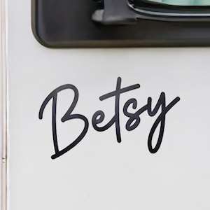 Campervan/ motorhome/ Motorbike / car Vinyl sticker personalised name 170MM WIDE VW any colours. More fonts available bumper decal