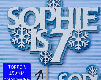 Personalised Snowflake Princess Cake Charm or Topper Winter Wonderland Birthday Cake Decoration Acrylic Wood Luxury Keepsake