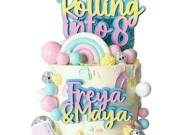 Roller Skate Cake Topper & Name Charm Set | Personalised Birthday Decoration | Premium Keepsake Skate Party “Rolling Into” Age-buy separate