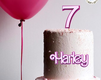 Any (Name/age) personalised birthday cake charm/topper set wood and acrylic double layer BARB - Read description before purchase