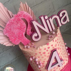 Any (Name/age) personalised birthday cake charm/topper set wood and acrylic BARBIE style font double layer- Read description before purchase