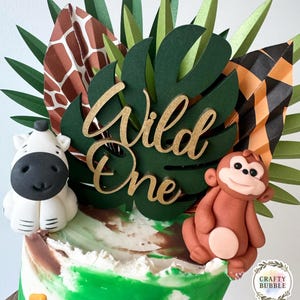 Wild One/Wild Ones wooden leaf cake topper 1ST birthday hand made NOT CARD safari jungle cake