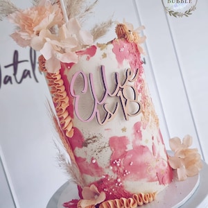 Any (Name) is (age) personalised birthday cake charm wood/acrylic any colour Hand made beautiful delicate font ombre multi coloured pretty