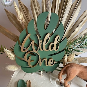 Wild One/Wild Ones hölzernes Blatt Cake Topper 1ST Geburtstag handgemachte NICHT KARTE Safari Dschungel Kuchen Topper
