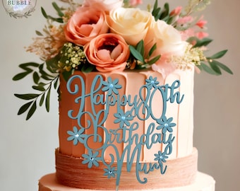 Floral Cake Topper | Personalised Ombre Birthday Cake Decoration | Wooden Gem Flower Cake Topper | Elegant Party Keepsake any colour/s