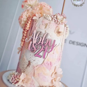 Any (Name) is Any (age) personalised cake charm.birthday cake wood+ acrylic any colours