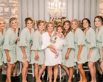Ruffle Bridesmaid Bride Robes,Chiffon Satin Robes,Bridal Robes, Robe for Bride,Bridal Party Wedding Robes,Monogram Robes,Robe,