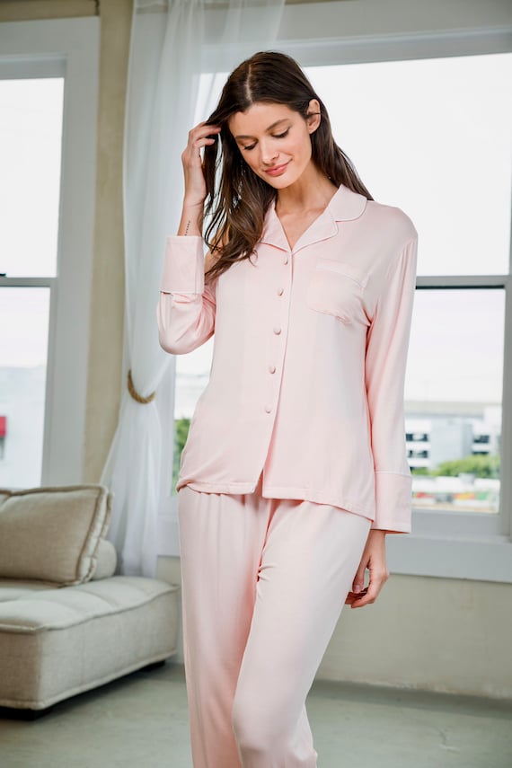 Blush Pink Black Modal Cotton Like Bridesmaid Pajamas, Custom Personalize  Bridal Party Pjs,matching Getting Ready Silky Button Down Pants 