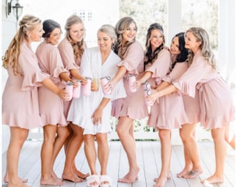 Ruffle Bridesmaid Bride Robes,Chiffon Satin Robes,Bridal Robes, Robe for Bride,Bridal Party Wedding Robes,Monogram Robes,Flower Girl Robe