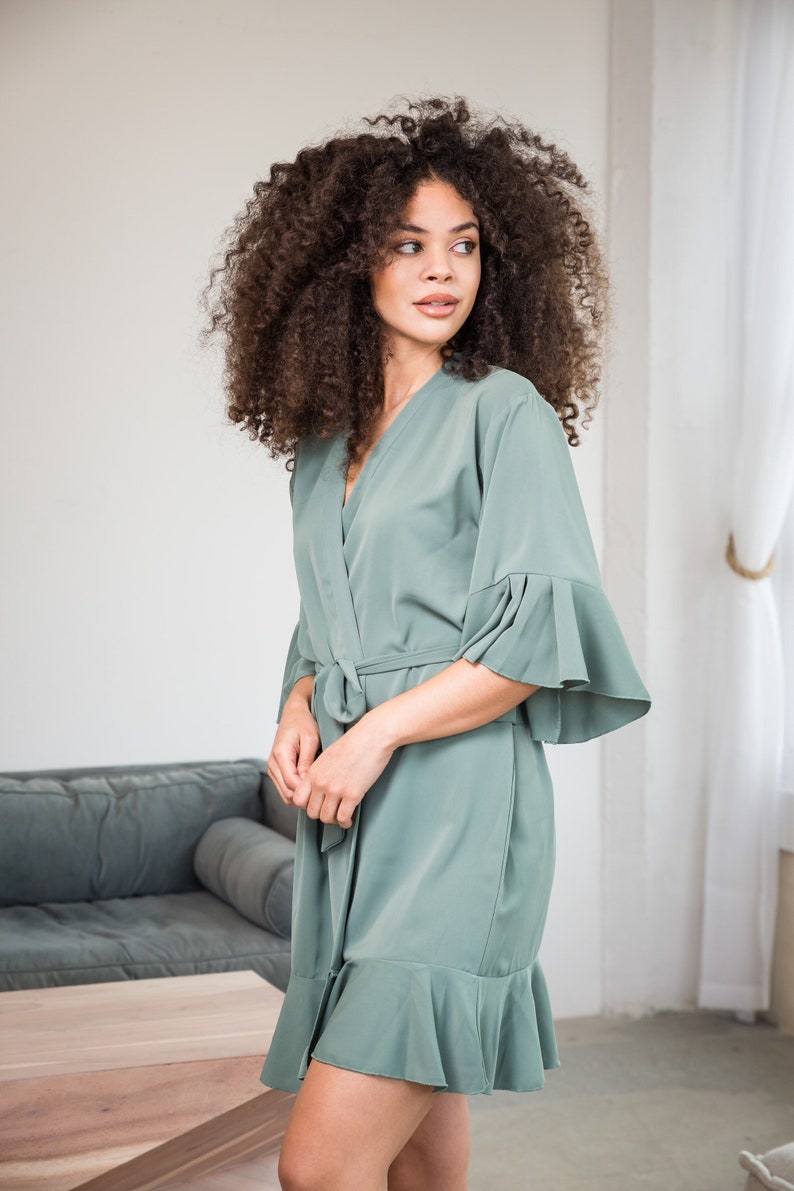 New Colors, Eucalyptus Wine Cinnamon Ruffle Bridesmaid Robes,satin ...