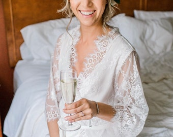 Lace Wedding Robes-Bridal Robe-Bridesmaid Robes-Bride Robe-Bridal Party Robe-Bridal Shower Gift-Gift for Bride-Lace Robe-Bridesmaid Gifts-