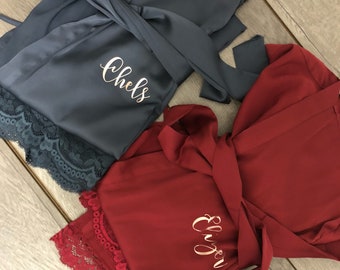 Bridesmaid robes Set of 1,2,3,4,5,6,7,8,9,10,11,12,13,14 Bridesmaid Gifts-Custom Wedding Robes-Gift for Bride-Satin Lace Robes-Bridal Robe