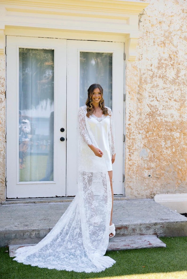 Lace Wedding Robe-Bridal Robe-Long Lace Robe with Train-Bride Robe-Bridesmaid Robe-Boudoir Robe-Robe for Bride-Maternity Robe image 7