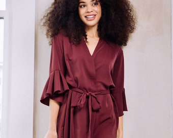 New Colors, Eucalyptus Wine Burgundy Cinnamon Ruffle Bridesmaid Robes,Satin Chiffon Matte Robes,Bridal Robes,Robe for Bride,Wedding Robe