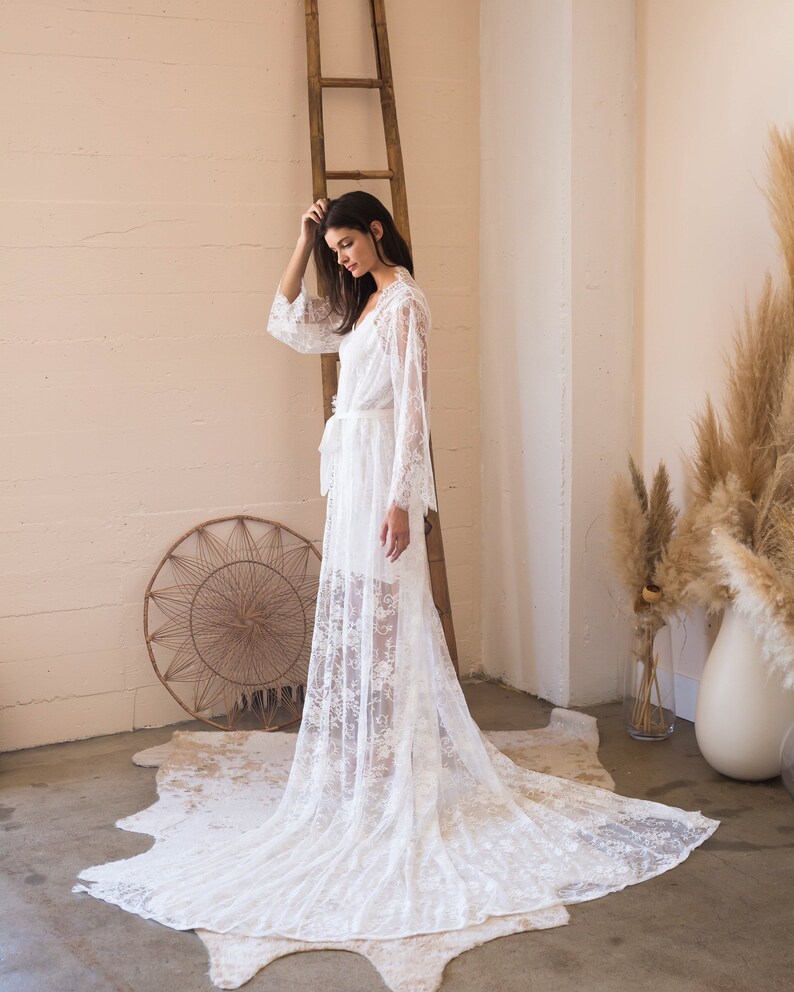 lace bridal robe with train