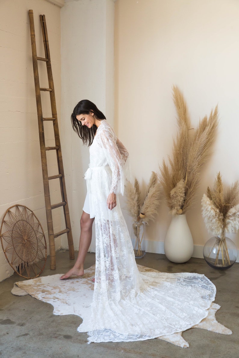 lace bridal robe with train