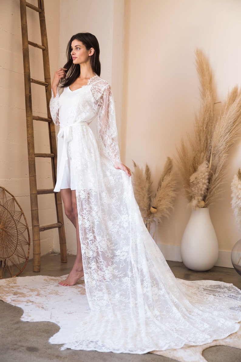 lace bridal robe with train