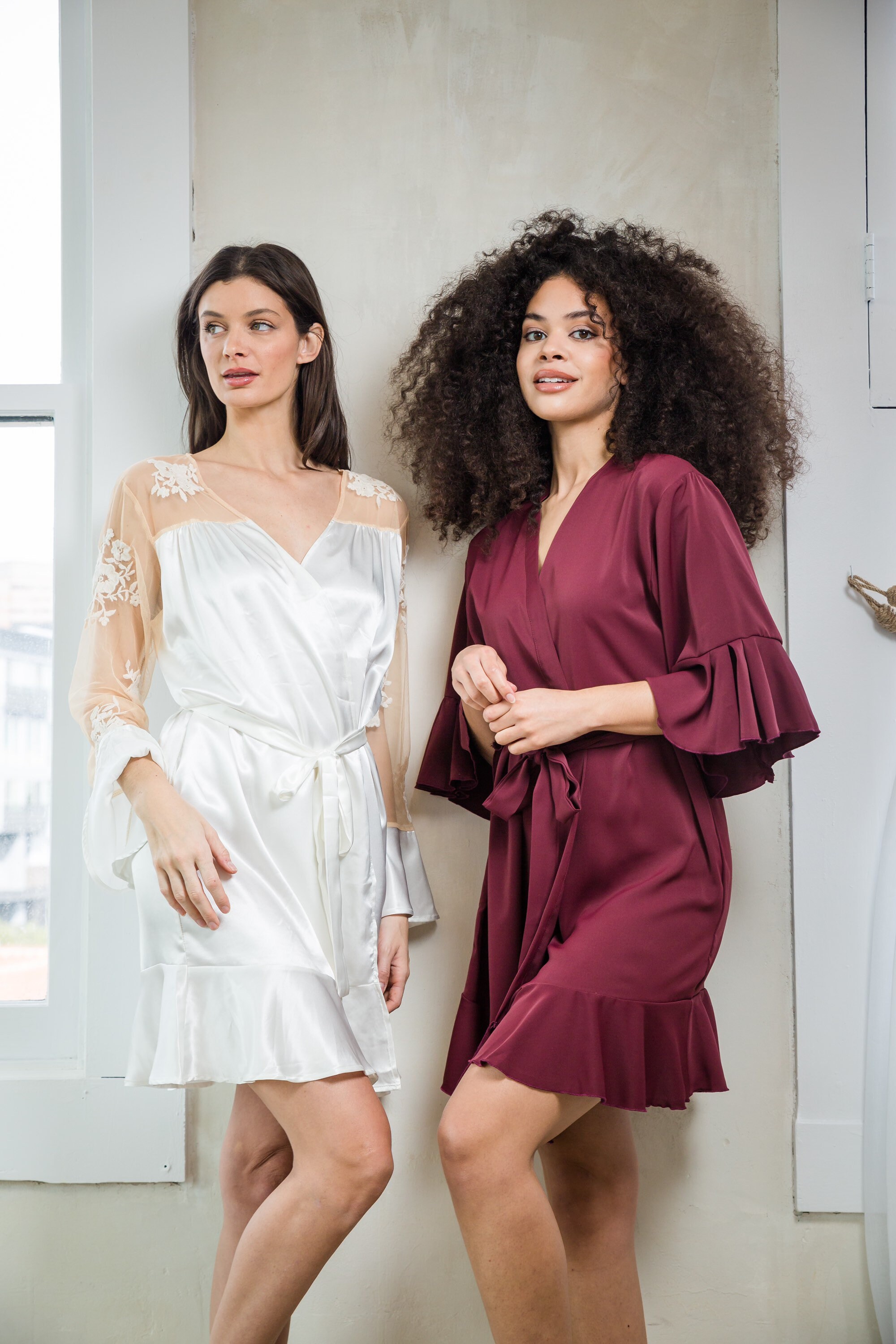 Bridal Robe Ruffle Ruffle Bridesmaid Bride Robes,chiffon Satin Robes,bridal Robes, Robe ...