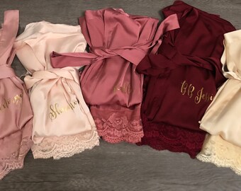 Bridesmaid robes Set of 1,2,3,4,5,6,7,8,9,10,11,12,13,14 Bridesmaid Gifts-Custom Wedding Robes-Gift for Bride-Satin Lace Robes-Bridal Robe