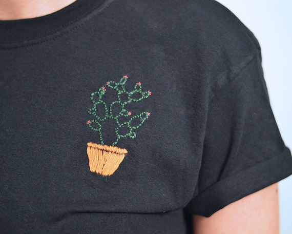 Hand Embroidered Cactus T-shirt | Etsy 