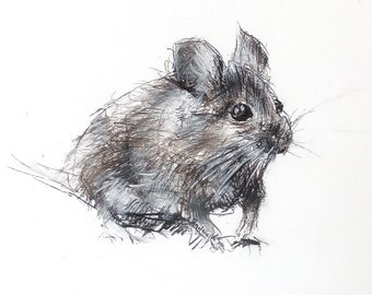 Original Drawing, Mouse Drawing, Original Sketch of Mouse, Charcoal Drawing, For Animals Lover, Unique Gift, Drawing by Iluzjadesign.