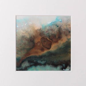 Originele abstracte aquarel: natuurkunst, 5 x 5 inch