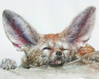 Fennec Fox, aquarelle originale, aquarelle de Fennec, peinture de Fennec, peinture originale, aquarelle Animal, Art de l'aquarelle, décoration d'intérieur