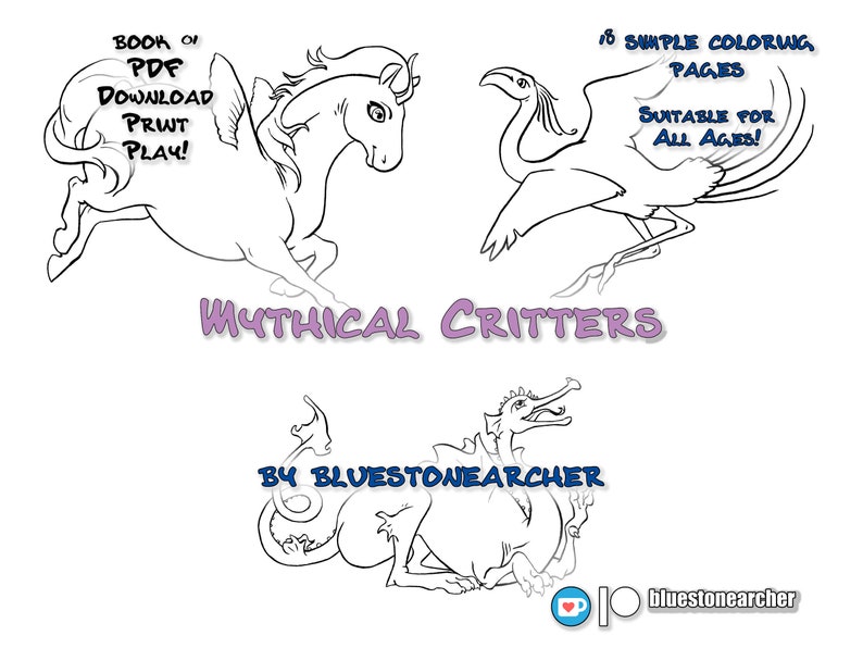 Mythical Critters Kid Friendly, Downloadable Pdf print at Home Simple