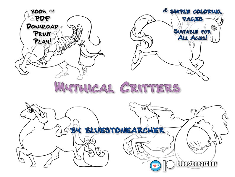 Mythical Critters Kid Friendly, Downloadable Pdf print at Home Simple
