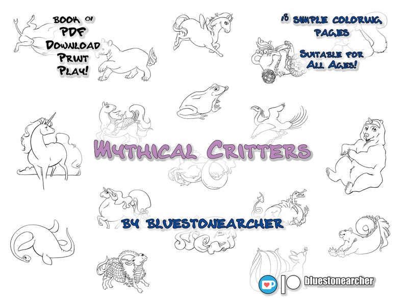 Mythical Critters Kid Friendly, Downloadable Pdf print at Home Simple